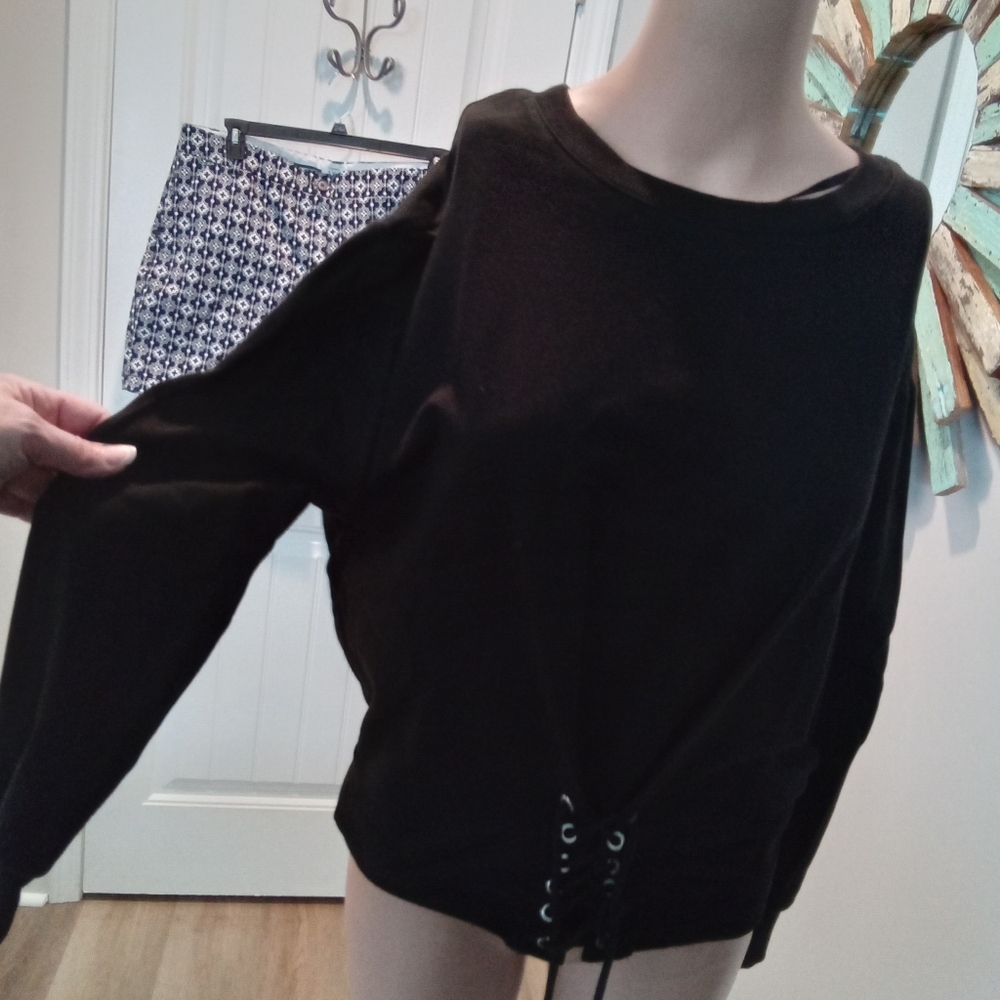 Kensie Black Lace-Up Women's Top Size XS
